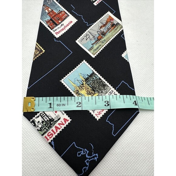 VTG Nicole Miller Silk Necktie Mens‎ Black Novelty State Stamps USA 57"x 4" NWT - Picture 13 of 15